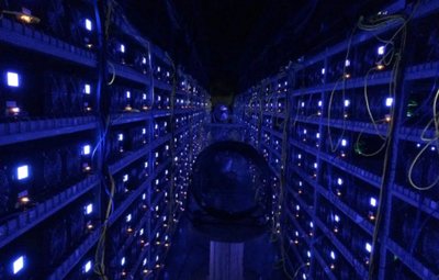 Mining Farm surrounded by Wind Turbines